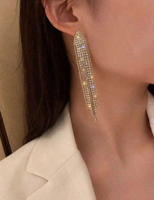 1 Pair Luxury Gold Highly Sparkly Crystal Tassel Earrings