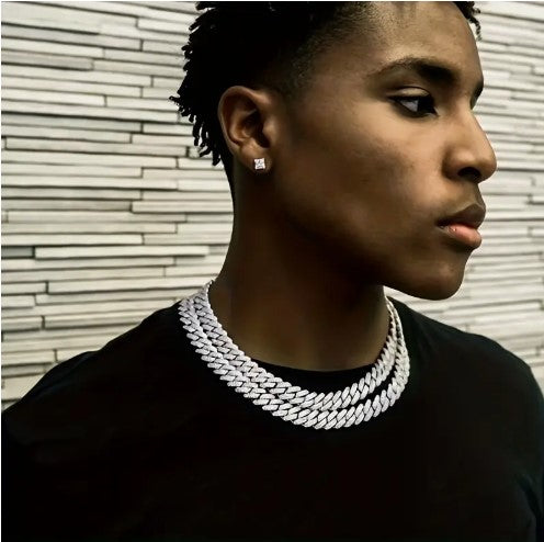 2pcs Shiny Cuban Link Chain for Men Necklace Set Plus Bracelet Set