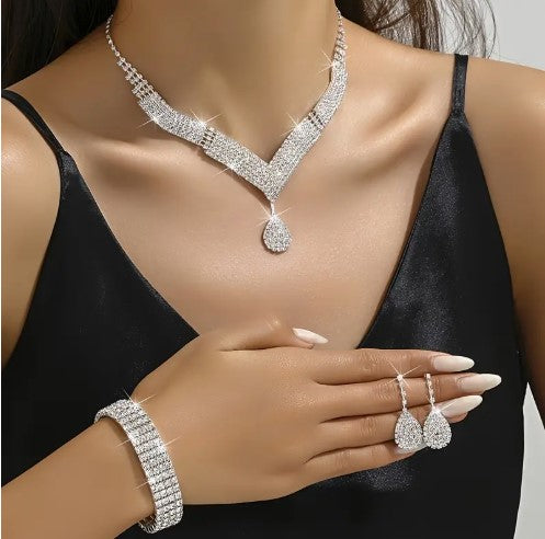 1 Necklace+1 Pair of Earrings+1 Bracelet Bridal Jewelry