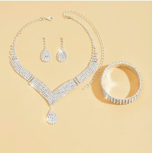 1 Necklace+1 Pair of Earrings+1 Bracelet Bridal Jewelry