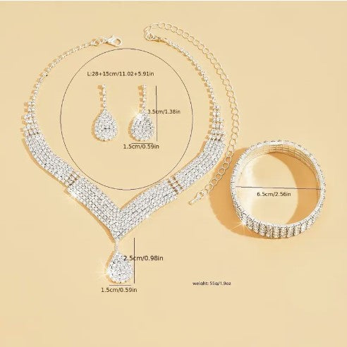 1 Necklace+1 Pair of Earrings+1 Bracelet Bridal Jewelry