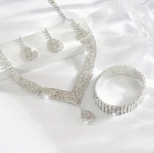 1 Necklace+1 Pair of Earrings+1 Bracelet Bridal Jewelry