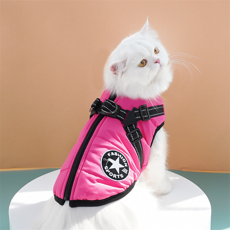 Thickened Waterproof Warm Dog Cat Cotton Coat Winter Chest Back Cotton Vest Pet Clothing