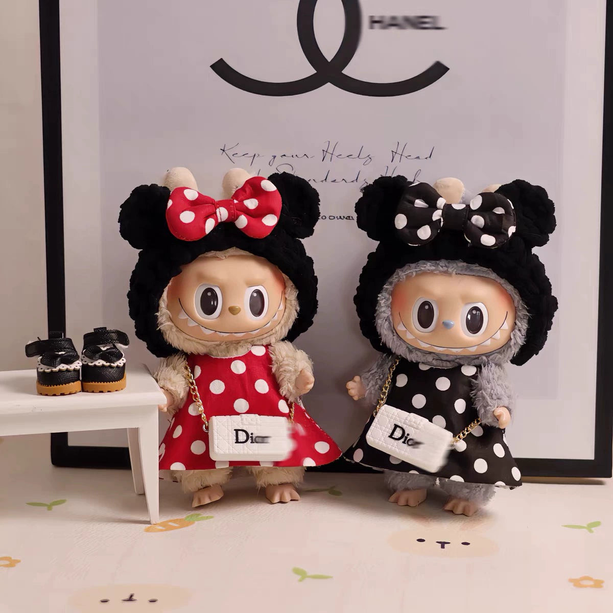 Labubu Doll Clothes 17cm Heart-warming Macaron Rubber-encrusted Face Rag Doll Clothes Changing