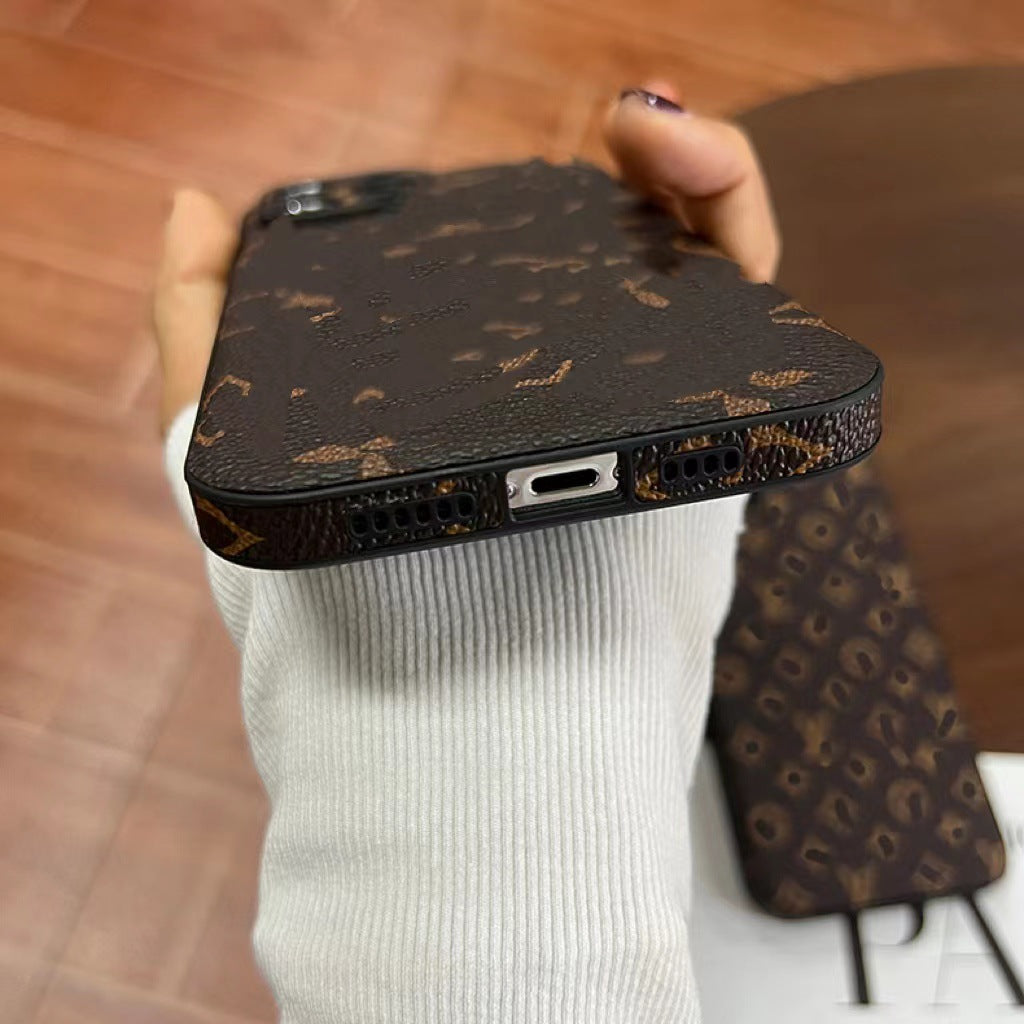 Trendy Brand Classic Old Flower Full Covering Mobile Phone Case Suitable For IPhone16promax Leather 14 Protective Case 13/15pro