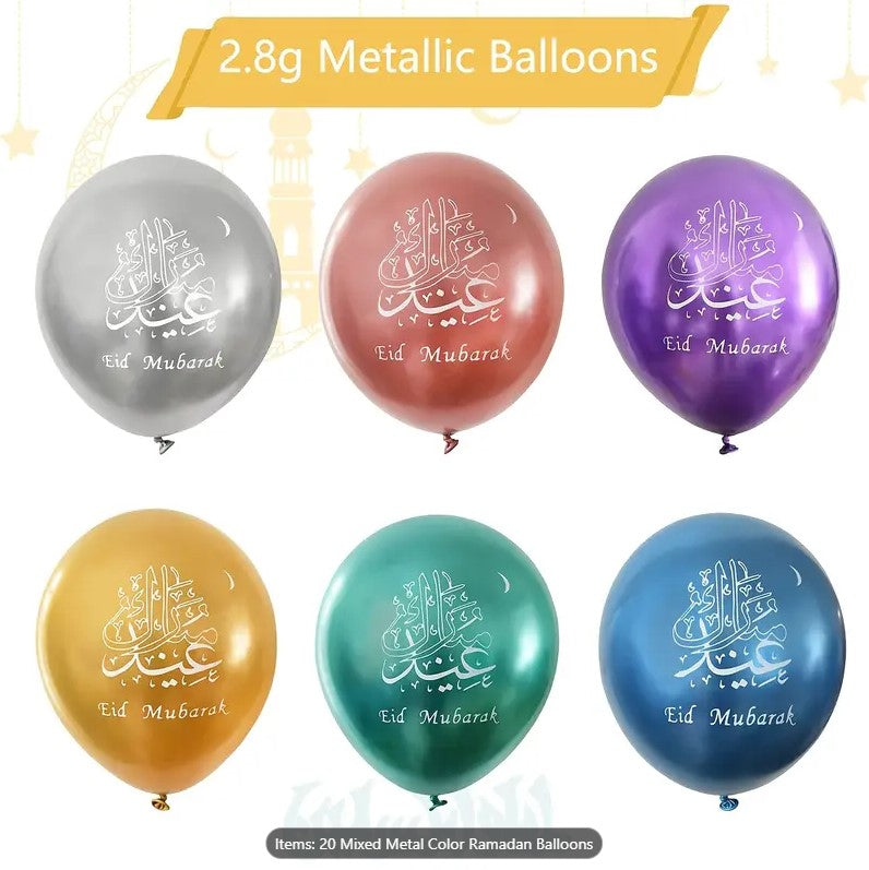 20pcs 12" Eid Mubarak Balloons
