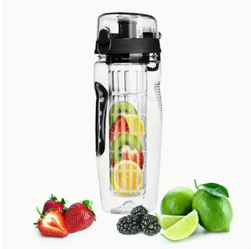 Fruit Infuser Water Bottle 32OZ Jui Shaker Sport w/ Flip Top Lid Anti-Slip Grips