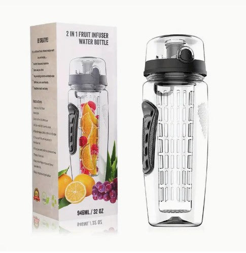 Fruit Infuser Water Bottle 32OZ Jui Shaker Sport w/ Flip Top Lid Anti-Slip Grips