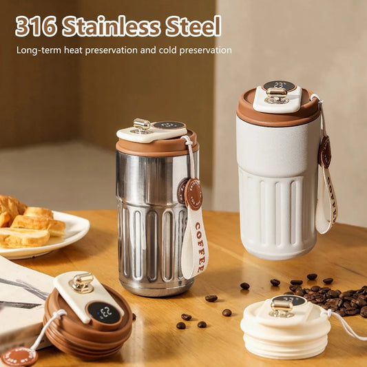 Smart Digital Thermal Bottle Portable Coffee Mug Stainless Steel Water Bottle In-Car Insulated