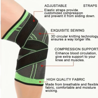Knee Pads for Basketball, Running, Fitness, Cycling, and Mountaineering - Breathable Nylon Knee (Green Pair Pack L)