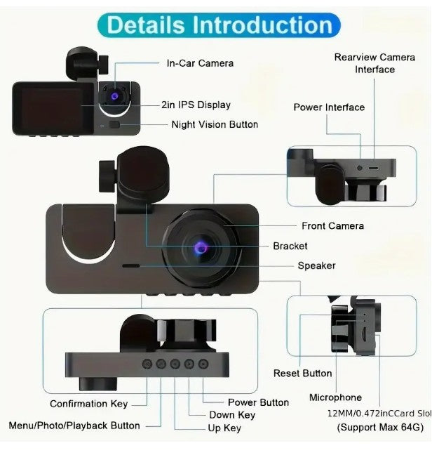 Dash Cam,1080P Dash Camera for Cars with 2-inch IPS Screen, 170°Wide Angle
