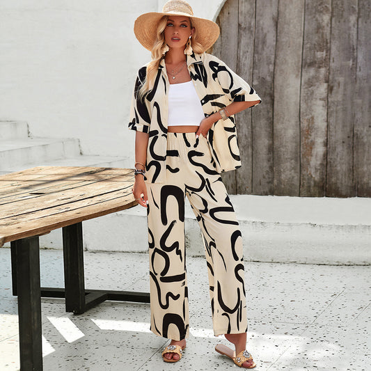 Fashion Women's Wear Half Sleeve Printing Suit