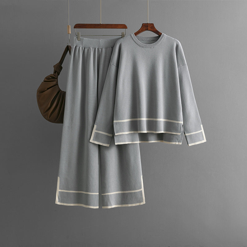 Women's Fashion Suit Contrasting Color With Slits Long-sleeved Sweater