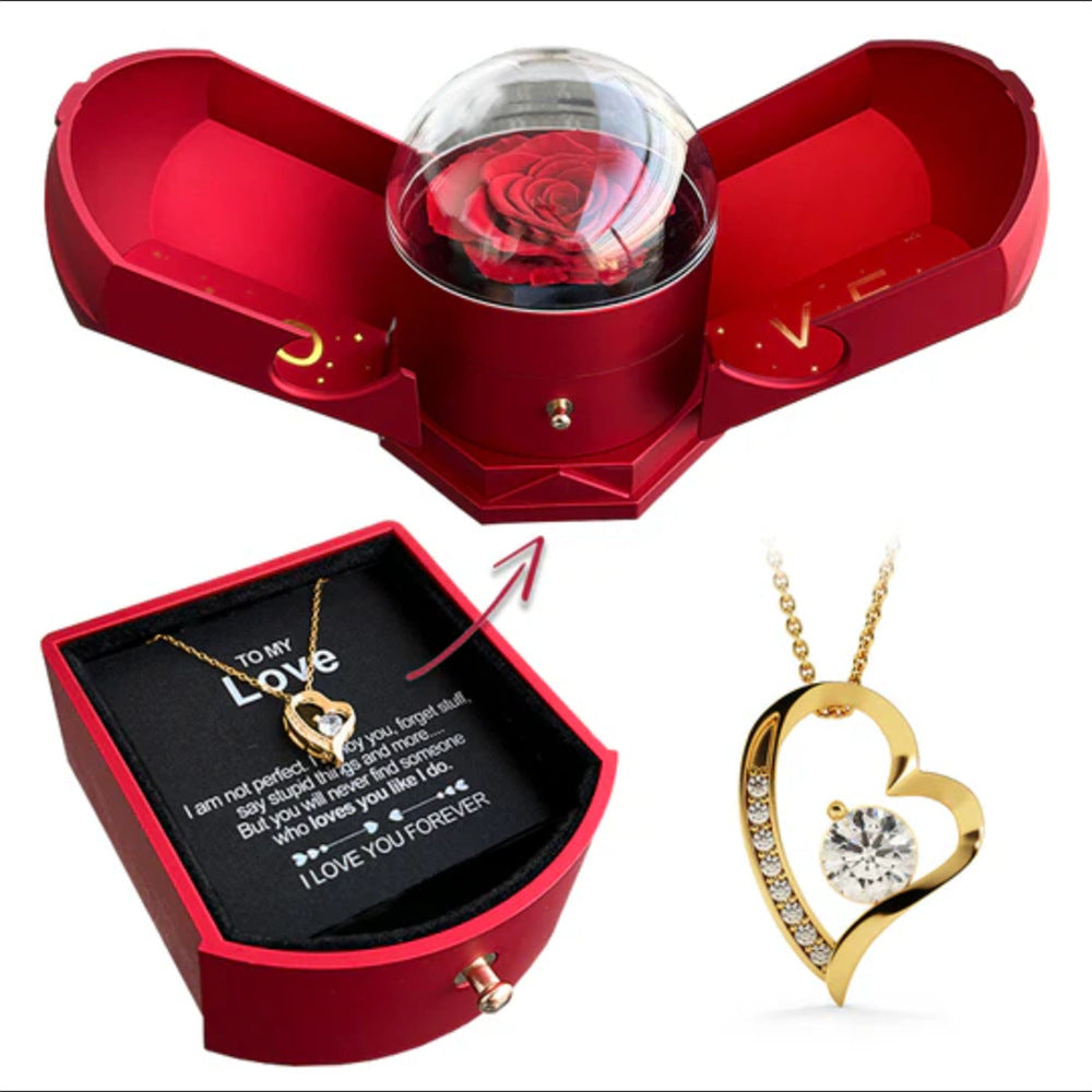 Double open rose gift box drawer style rose jewelry box angel wings