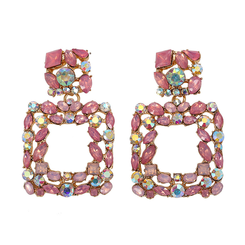 Creative Exaggerated Mixed Color Glass Diamond Retro Tassel Earrings