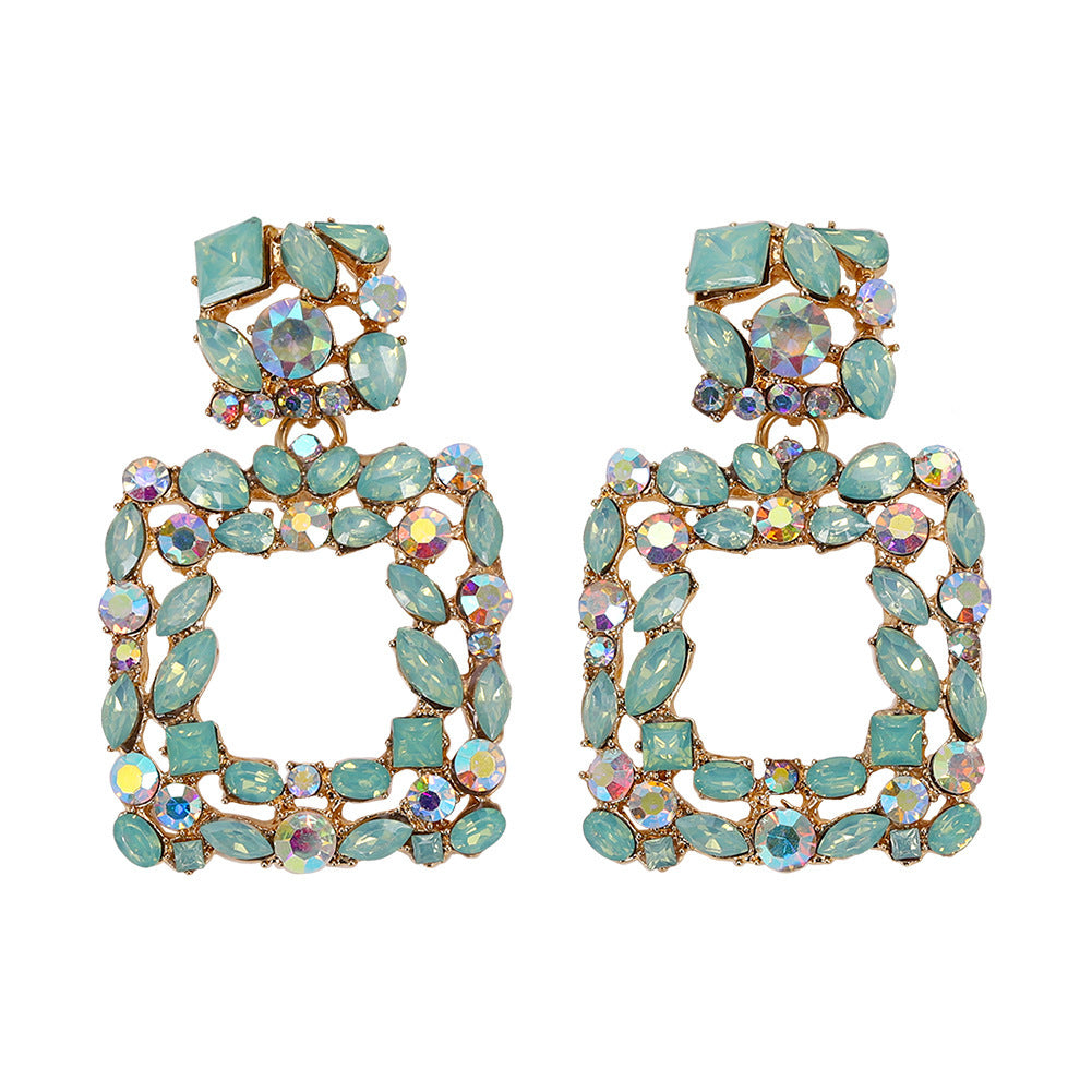 Creative Exaggerated Mixed Color Glass Diamond Retro Tassel Earrings