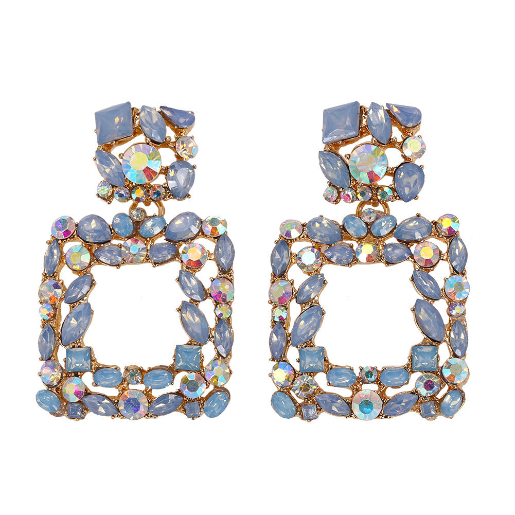 Creative Exaggerated Mixed Color Glass Diamond Retro Tassel Earrings