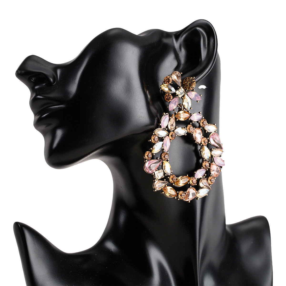 Creative Exaggerated Mixed Color Glass Diamond Retro Tassel Earrings