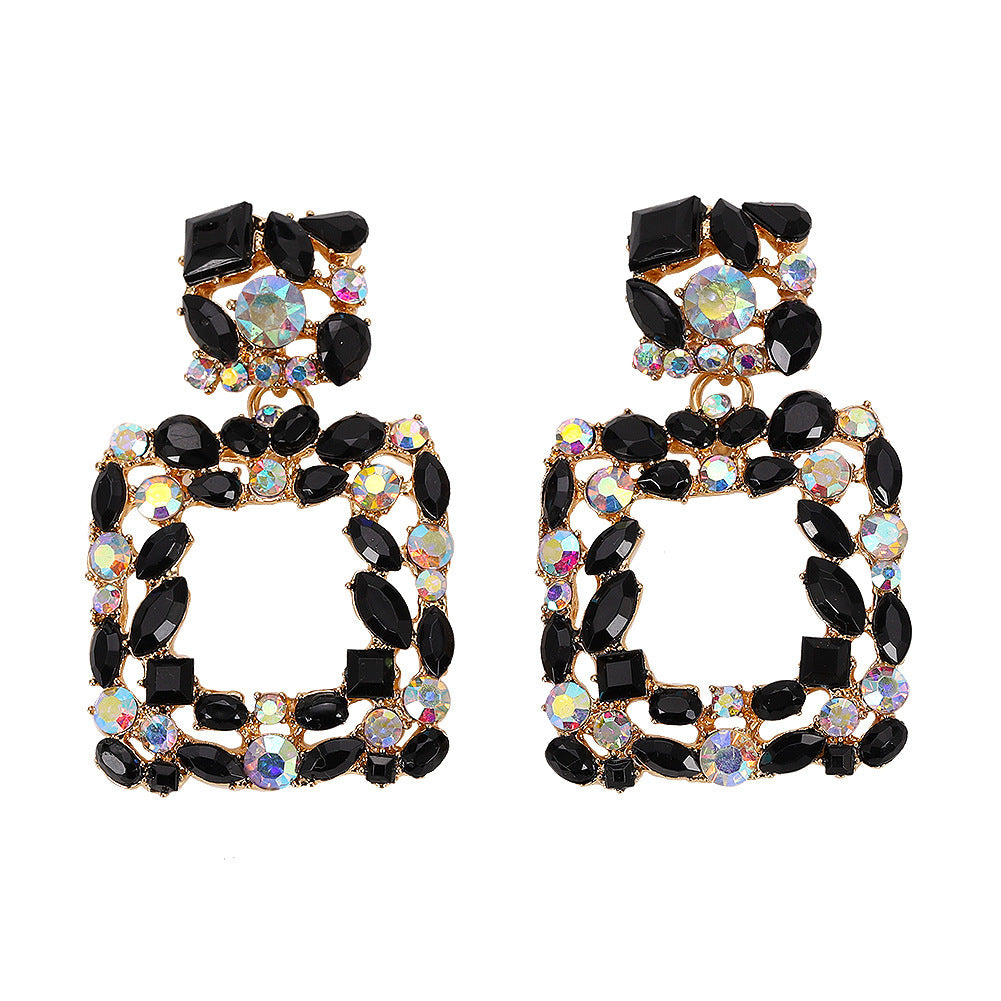 Creative Exaggerated Mixed Color Glass Diamond Retro Tassel Earrings