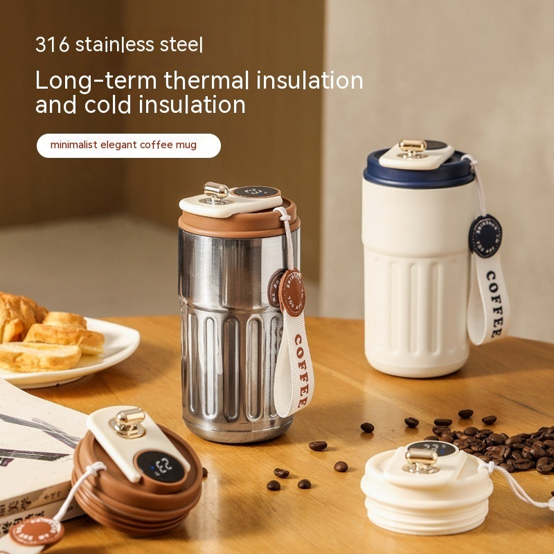 Smart Digital Thermal Bottle Portable Coffee Mug Stainless Steel Water Bottle In-Car Insulated