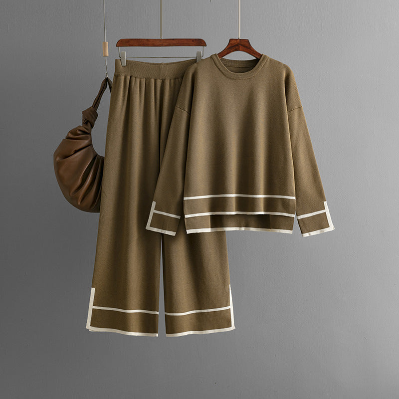 Women's Fashion Suit Contrasting Color With Slits Long-sleeved Sweater