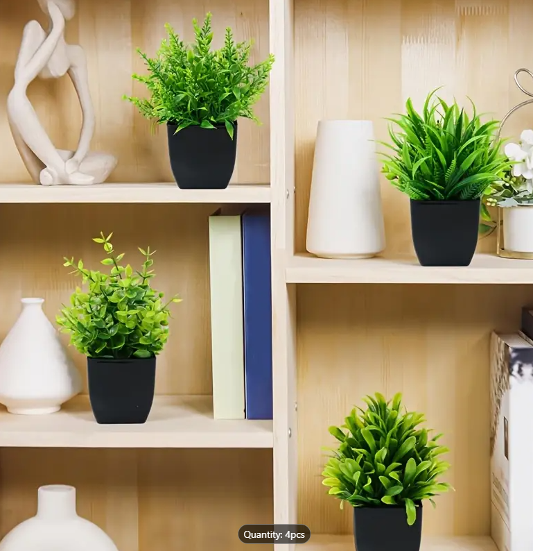 4pcs/Set, Artificial Faux Plants, Simulated Potted Realistic Green Eucalyptus, Home Office Decor