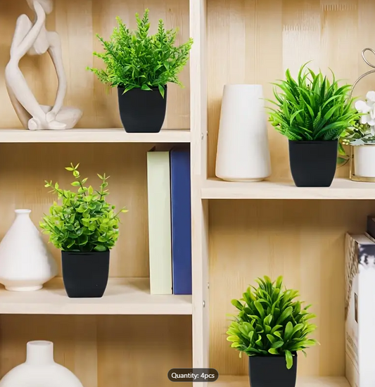 4pcs/Set, Artificial Faux Plants, Simulated Potted Realistic Green Eucalyptus, Home Office Decor