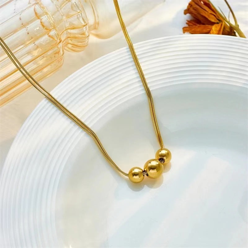 18K Gold Titanium Steel Metal Ball Necklace Vintage