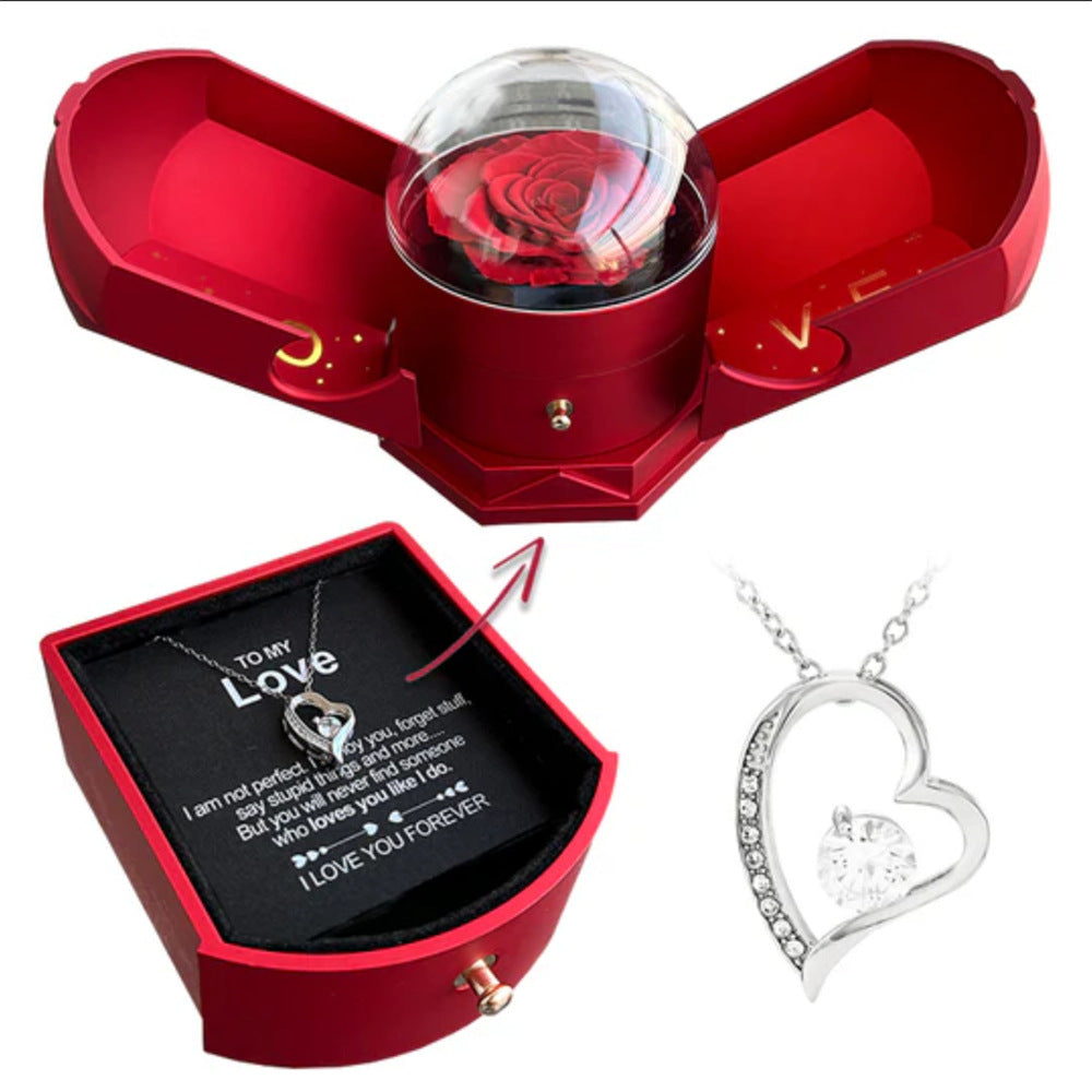Double open rose gift box drawer style rose jewelry box angel wings