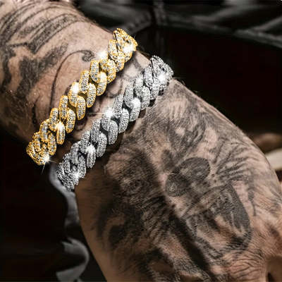 Simple Fashion And Fully-jewelled Cuban Ins Style Hip Hop Geometric Bracelet