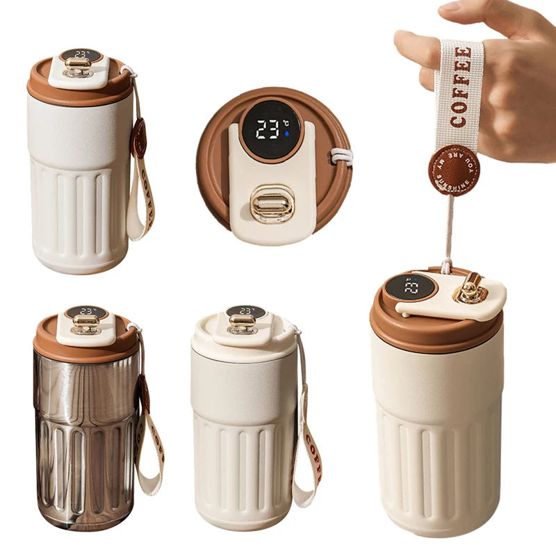 Smart Digital Thermal Bottle Portable Coffee Mug Stainless Steel Water Bottle In-Car Insulated