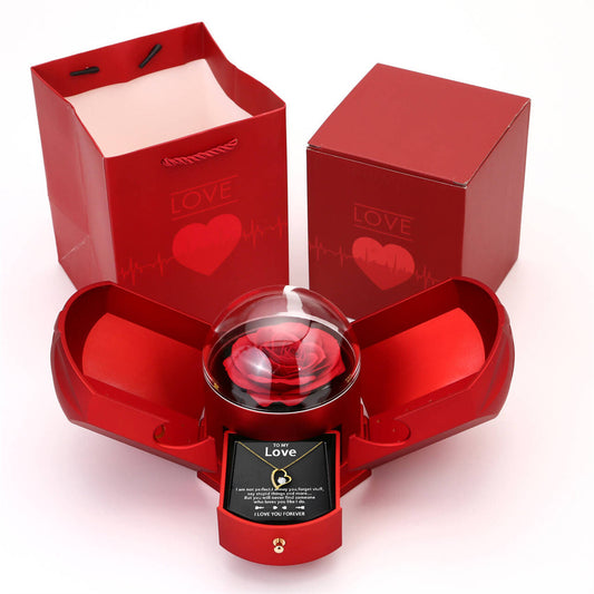 Double open rose gift box drawer style rose jewelry box angel wings