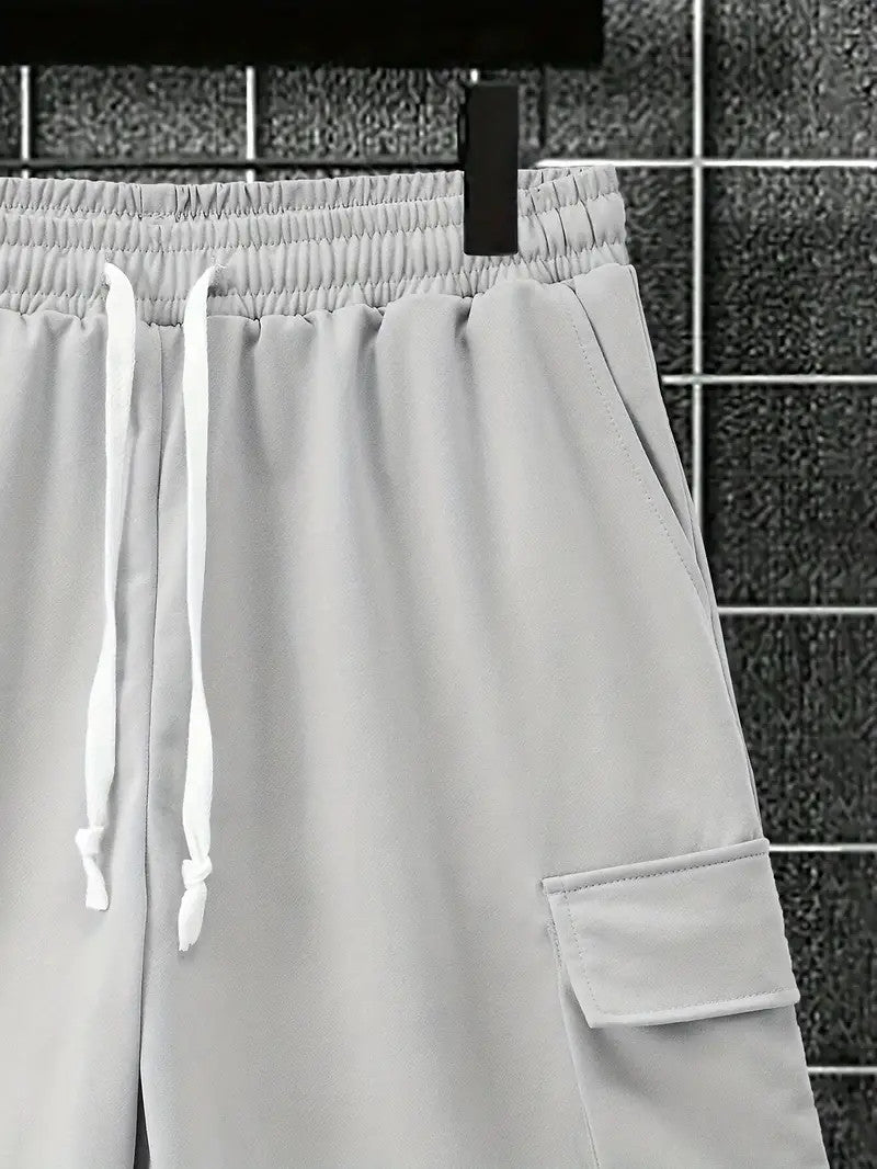 Solid Casual Loose Crew Neck Short Sleeve T-Shirt & Drawstring Shorts
