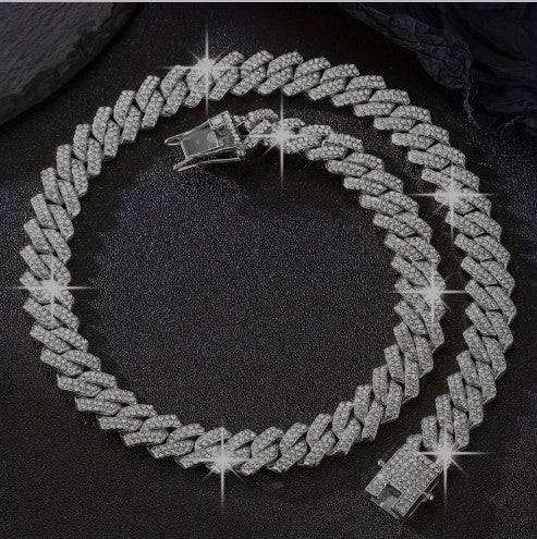 2pcs Shiny Cuban Link Chain for Men Necklace Set Plus Bracelet Set