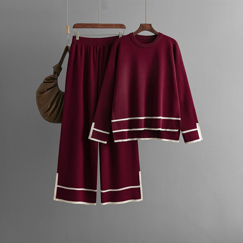 Women's Fashion Suit Contrasting Color With Slits Long-sleeved Sweater