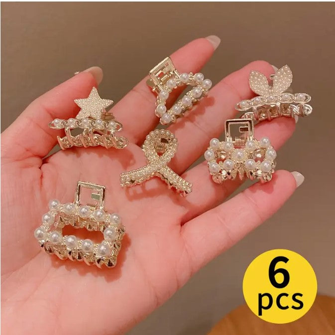 6pcs Elegant Pearl Rhinestone Hair Clip Fashionable Hair Gripper Cute Hairpin