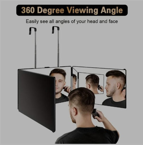 360-Degree Viewing Angle Hair Cutting Mirror, 3-Way Self Haircut Mirror with Clear Anti-Fog HD Glass.