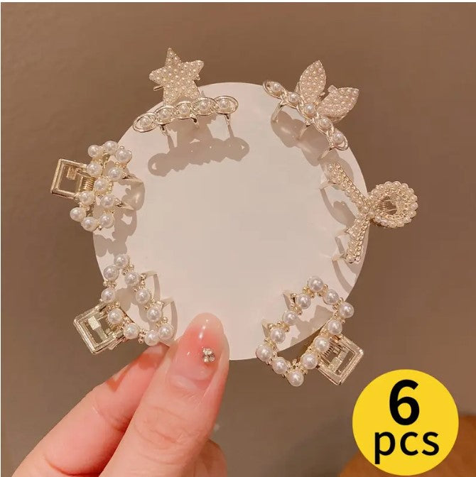 6pcs Elegant Pearl Rhinestone Hair Clip Fashionable Hair Gripper Cute Hairpin