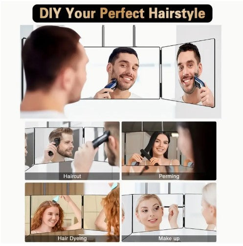360-Degree Viewing Angle Hair Cutting Mirror, 3-Way Self Haircut Mirror with Clear Anti-Fog HD Glass.