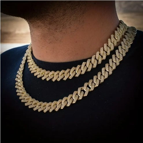 2pcs Shiny Cuban Link Chain for Men Necklace Set Plus Bracelet Set