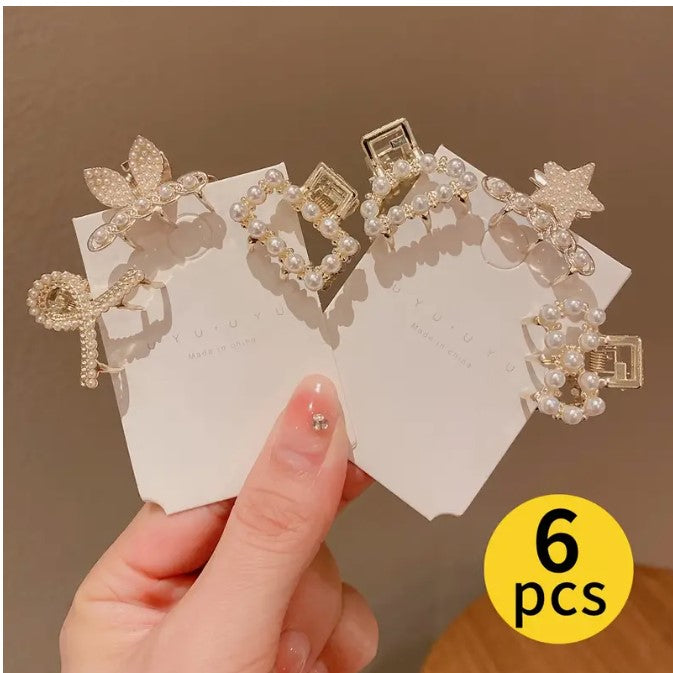 6pcs Elegant Pearl Rhinestone Hair Clip Fashionable Hair Gripper Cute Hairpin