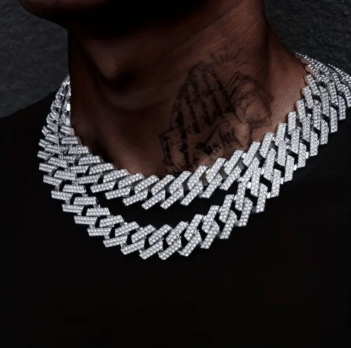 2pcs Shiny Cuban Link Chain for Men Necklace Set Plus Bracelet Set