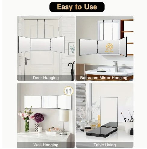 360-Degree Viewing Angle Hair Cutting Mirror, 3-Way Self Haircut Mirror with Clear Anti-Fog HD Glass.