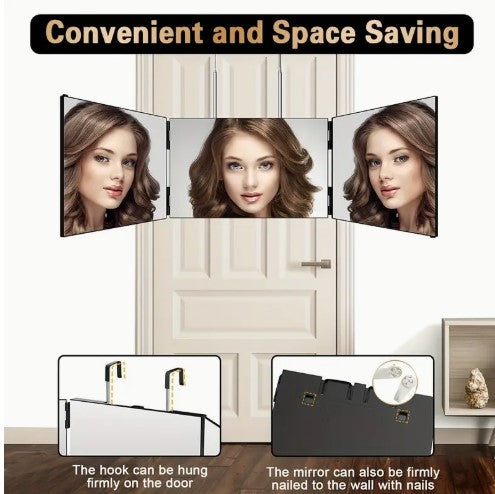 360-Degree Viewing Angle Hair Cutting Mirror, 3-Way Self Haircut Mirror with Clear Anti-Fog HD Glass.