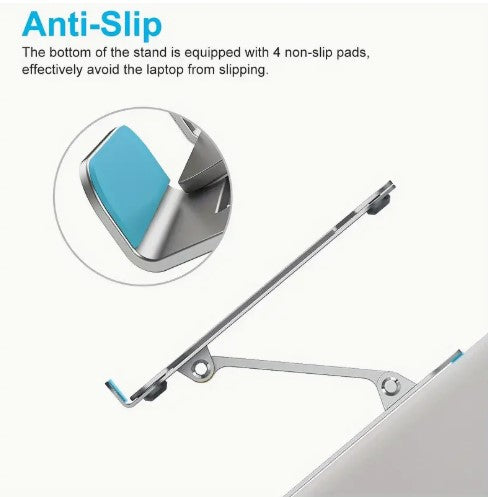 Adjustable Aluminum Laptop Stand - Portable & Foldable Ergonomic Riser for Desk.