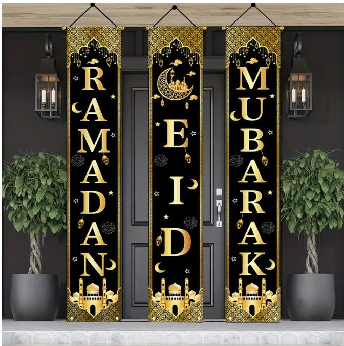 2D Door Banner 3pcs Eid Mubarak Door Banners Set