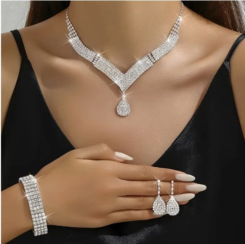 1 Necklace+1 Pair of Earrings+1 Bracelet Bridal Jewelry