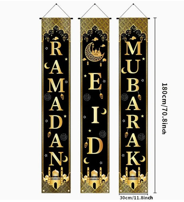2D Door Banner 3pcs Eid Mubarak Door Banners Set