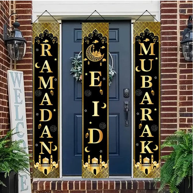 2D Door Banner 3pcs Eid Mubarak Door Banners Set