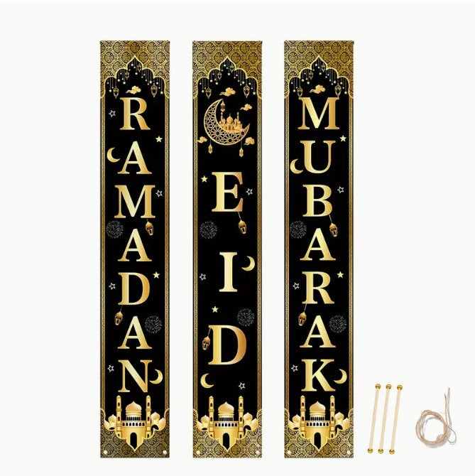 2D Door Banner 3pcs Eid Mubarak Door Banners Set